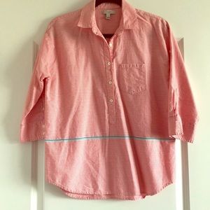 J. Crew Coral and White Striped Half Button Down